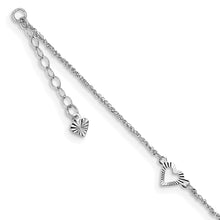 Load image into Gallery viewer, 14k White Gold Diamond-cut Hearts 9in Plus 1in ext Anklet