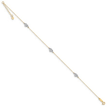 Cargar imagen en el visor de la galería, 14k Two-tone Puff Heart 9in Plus 1in ext Anklet