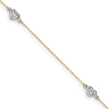 Cargar imagen en el visor de la galería, 14k Two-tone Puff Heart 9in Plus 1in ext Anklet