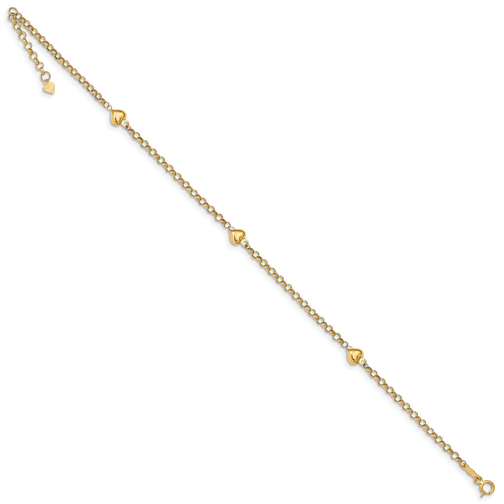 14k Puff Heart 10in Anklet