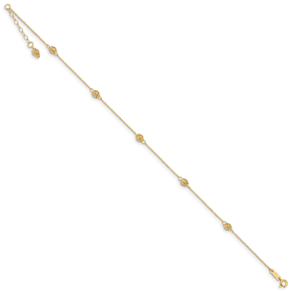 14k Bead 9in Plus 1in ext. Anklet