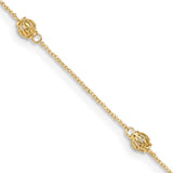 14k Bead 9in Plus 1in ext. Anklet