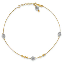 Cargar imagen en el visor de la galería, 14k Two-tone Beads 9in Plus 1in ext. Anklet