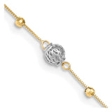 14k Two-tone Beads 9in Plus 1in ext. Anklet