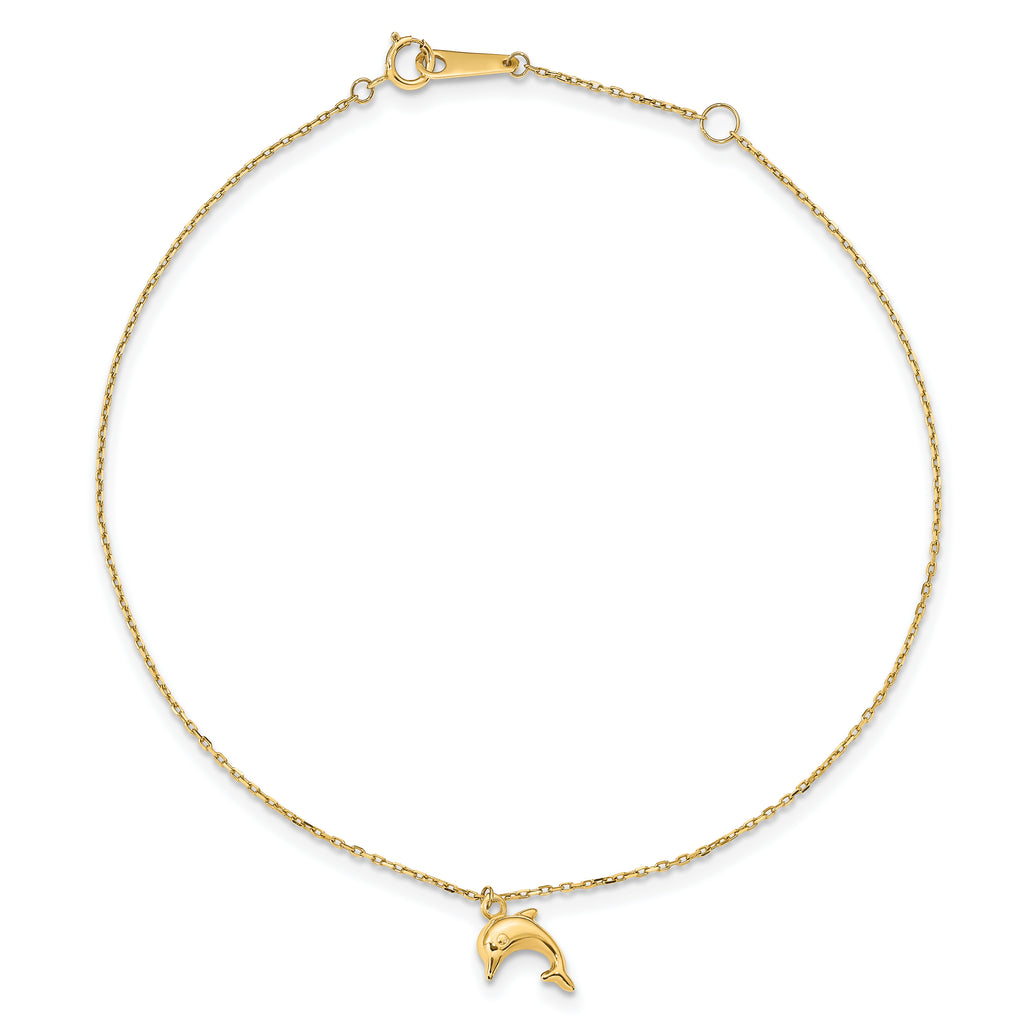 14k Dolphin Charm 9in with 1in Extension Anklet