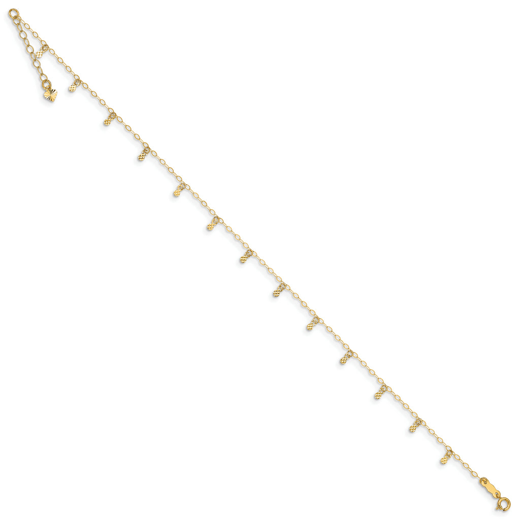 14K Oval Chain Diamond Cut Dots 9in plus 1in Ext Anklet