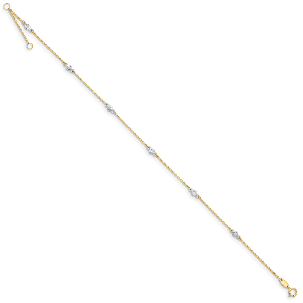 14k Two-tone CZ 9in Plus 1in ext. Anklet