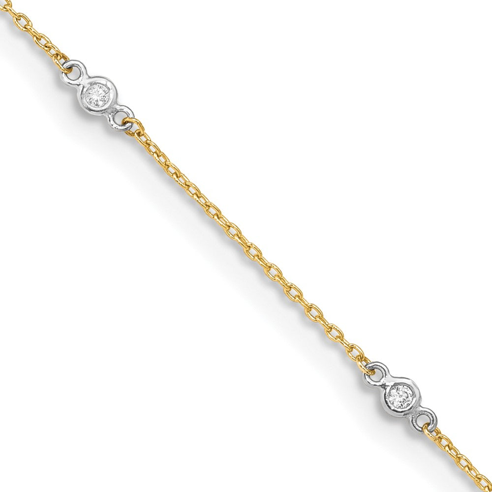 14k Two-tone CZ 9in Plus 1in ext. Anklet