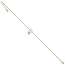 Cargar imagen en el visor de la galería, 14K Two-tone Circle with Diamond Cut Puff Heart 9in Plus 1in ext Anklet