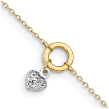 Cargar imagen en el visor de la galería, 14K Two-tone Circle with Diamond Cut Puff Heart 9in Plus 1in ext Anklet