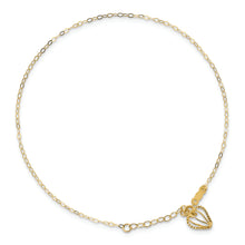 Cargar imagen en el visor de la galería, 14K Oval Link Chain with Diamond-cut Heart Cage 9in Plus 1in Ext Anklet