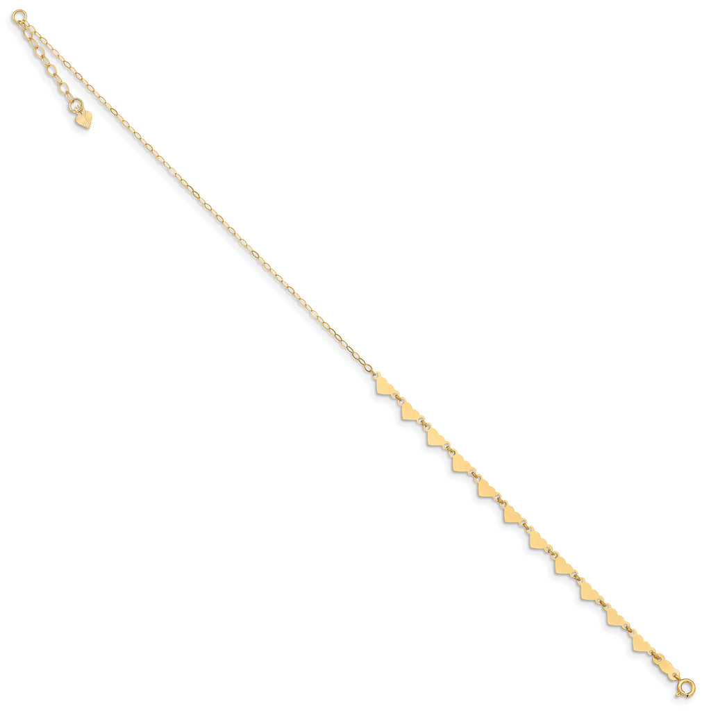 14K Oval Link Chain with Hearts 9in Plus 1in Ext Anklet