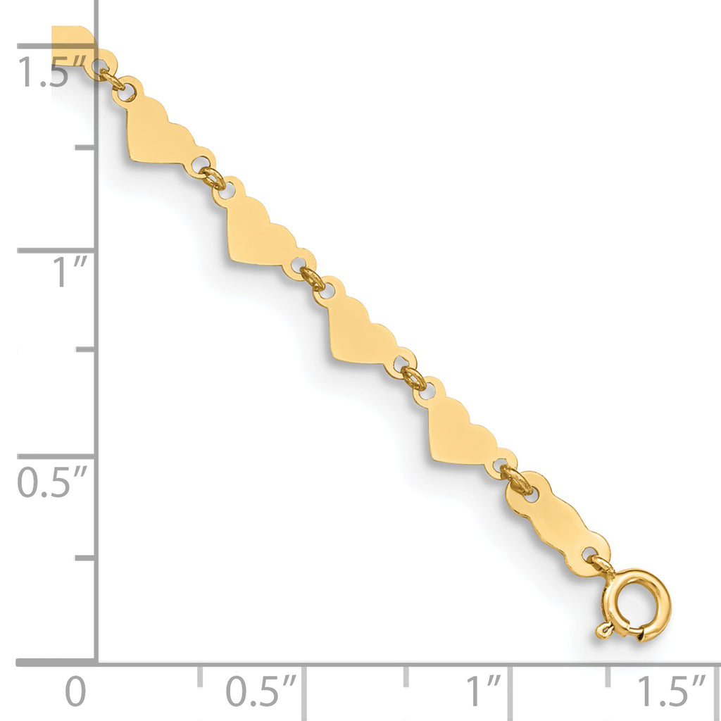 14K Oval Link Chain with Hearts 10in Plus 1in Ext Anklet