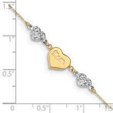 Load image into Gallery viewer, 14K Two-tone Diamond-cut Puffed Hearts MOM 9in Plus 1in ext Anklet