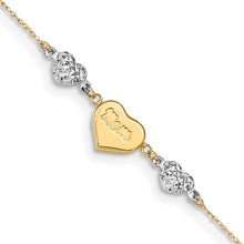 Cargar imagen en el visor de la galería, 14K Two-tone Diamond-cut Puffed Hearts MOM 9in Plus 1in ext Anklet