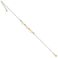 Load image into Gallery viewer, 14K Two-tone Oval Link Diamond-cut Beads and Heart 9in Plus 1in Ext Anklet