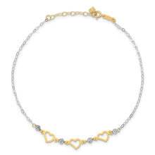 Load image into Gallery viewer, 14K Two-tone Oval Link Diamond-cut Beads and Heart 9in Plus 1in Ext Anklet