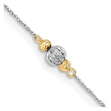 Load image into Gallery viewer, 14K White Gold Ropa Two-tone Diamond Cut Bead 9in Plus 1in Ext. Anklet