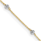 14K Two-tone Diamond-cut Beads 9in Plus 1in Ext. Anklet