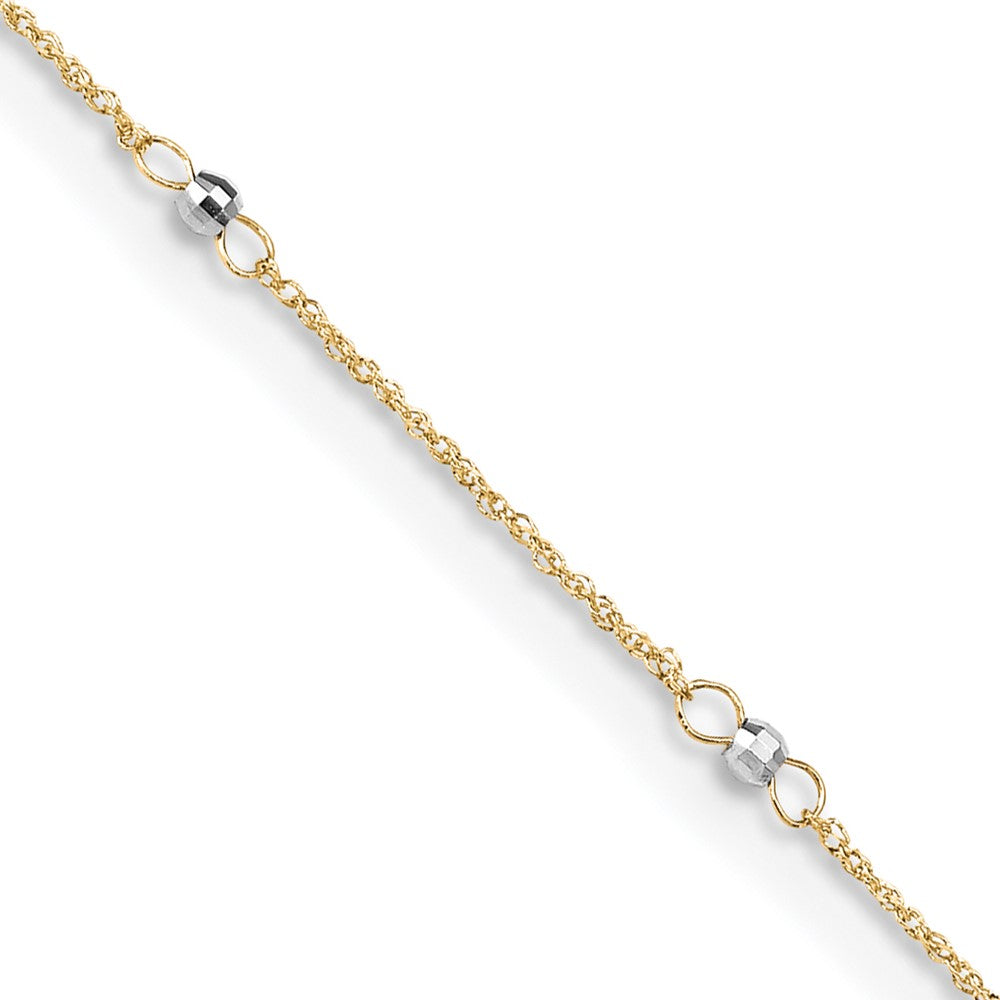 14K Two-tone Ropa Mirror Bead 9in Plus 1in Ext. Anklet