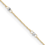 14K Two-tone Ropa Mirror Bead 9in Plus 1in Ext. Anklet