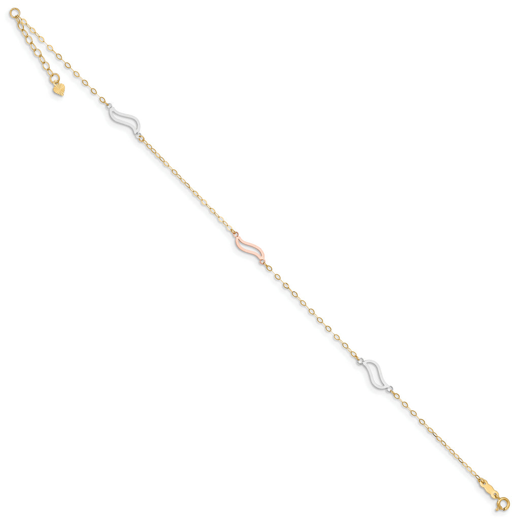 14K Tri-color with Open S Links 9in Plus 1in ext. Anklet