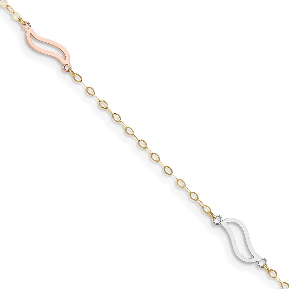 14K Tri-color with Open S Links 9in Plus 1in ext. Anklet