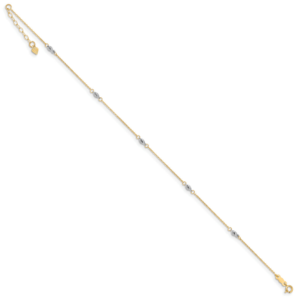 14K Two-tone Fancy 9in Plus 1in Ext Anklet