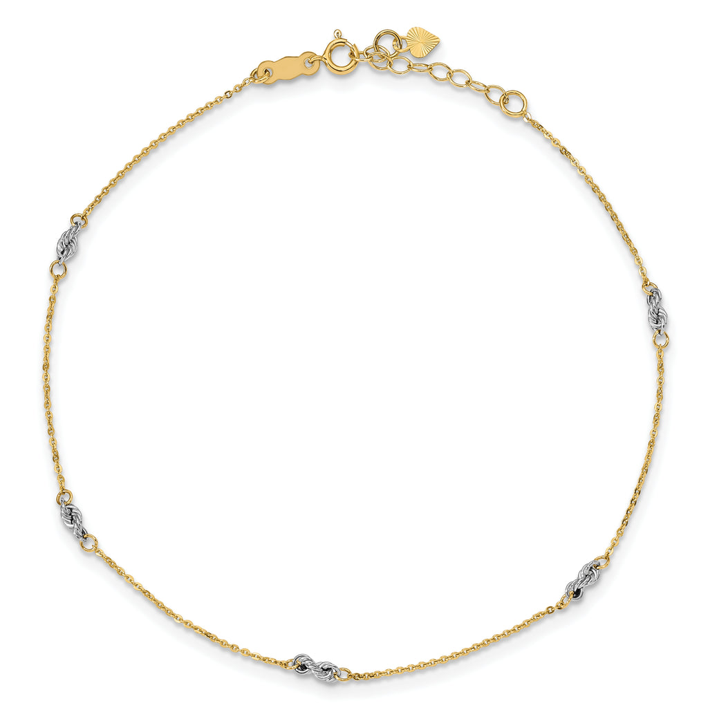 14K Two-tone Fancy 9in Plus 1in Ext Anklet