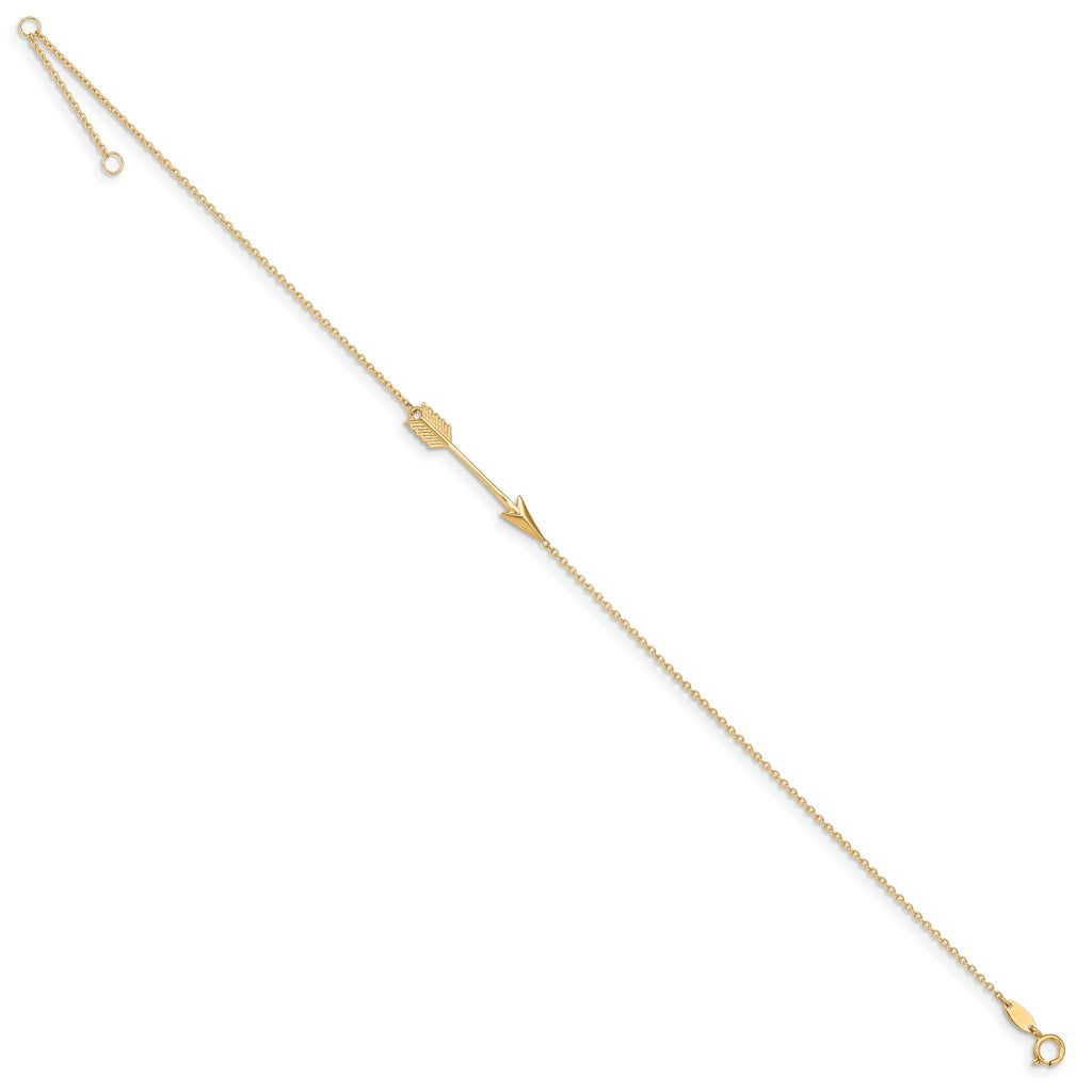 14K Polished Arrow 9in Plus 1in ext. Anklet