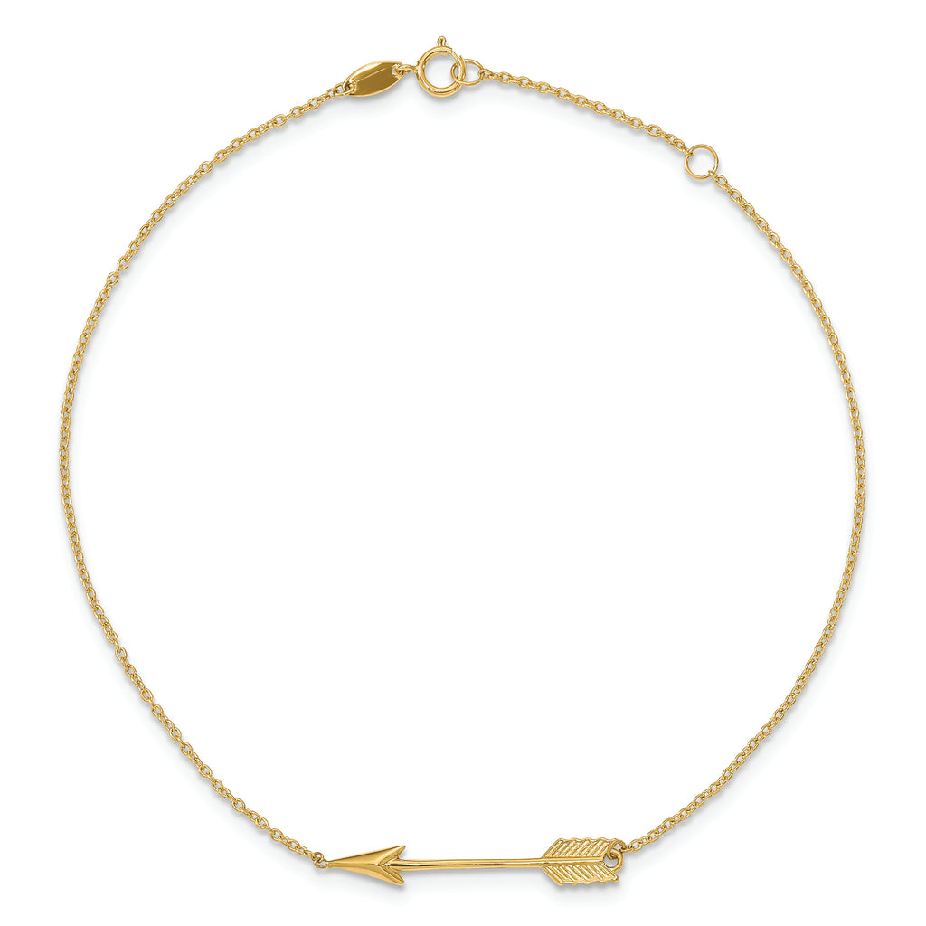 14K Polished Arrow 9in Plus 1in ext. Anklet