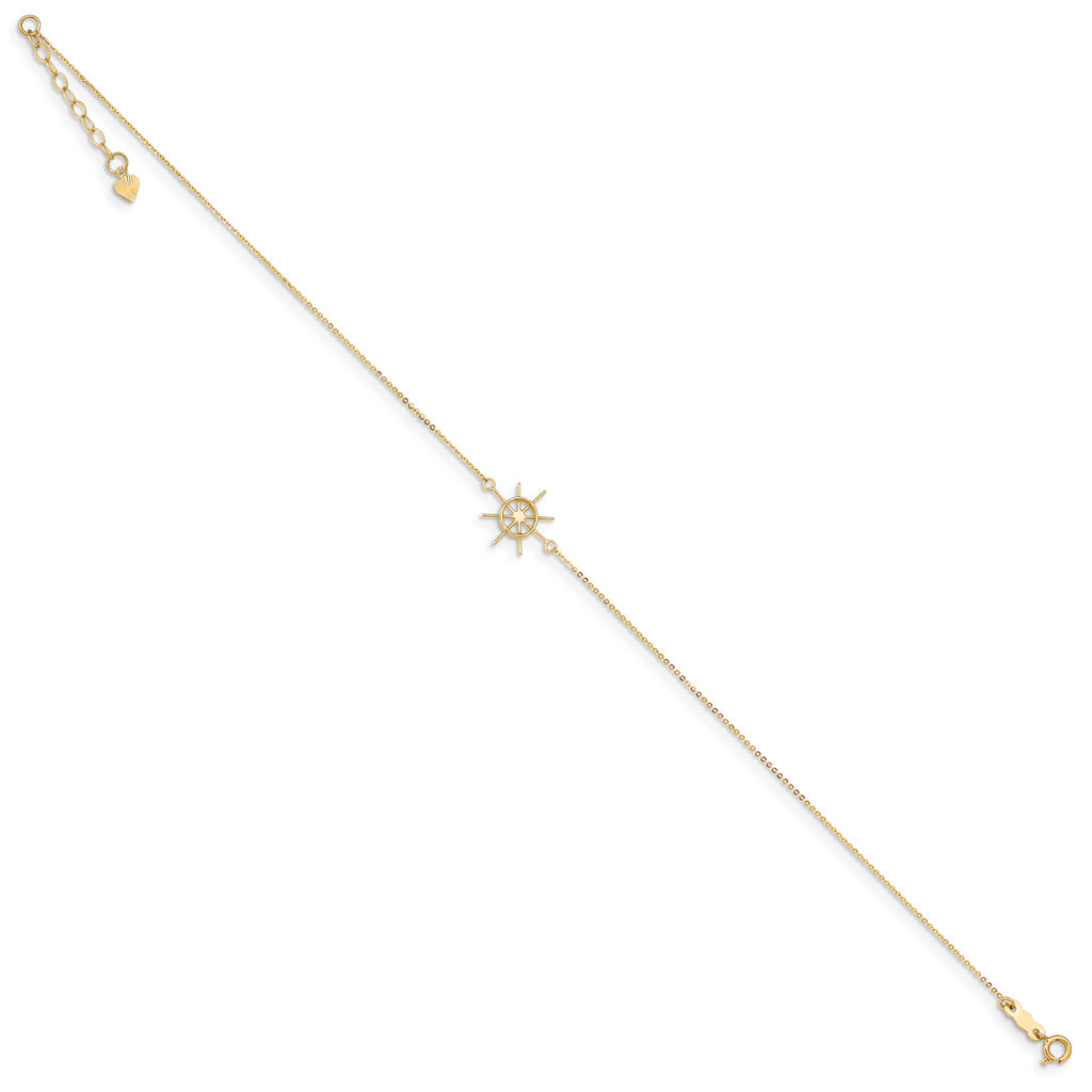 14k Polished Captains Wheel 9in Plus 1in. Ext. Anklet