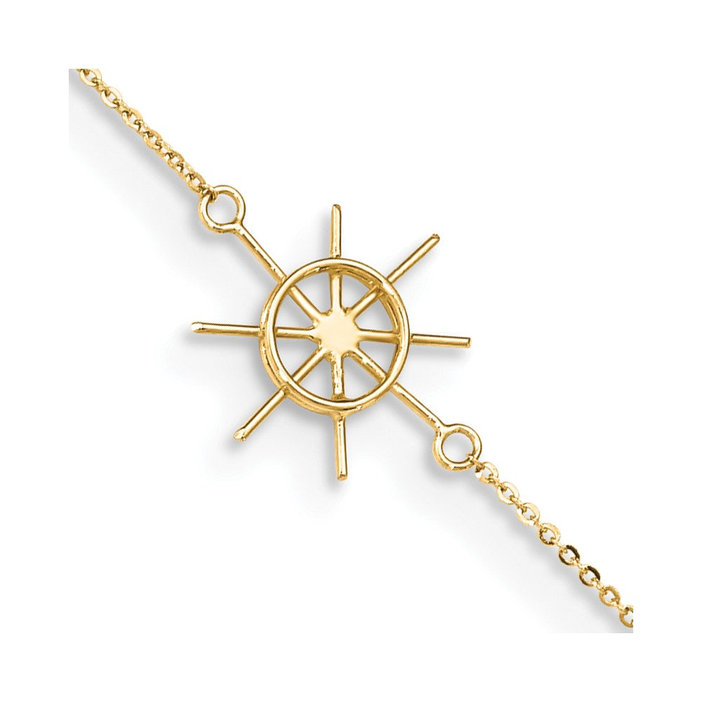 14k Polished Captains Wheel 9in Plus 1in. Ext. Anklet