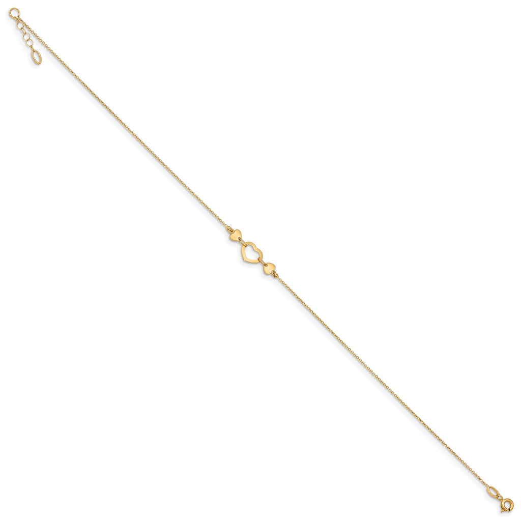 14k Polished Heart with 10in Plus .75in ext. Anklet