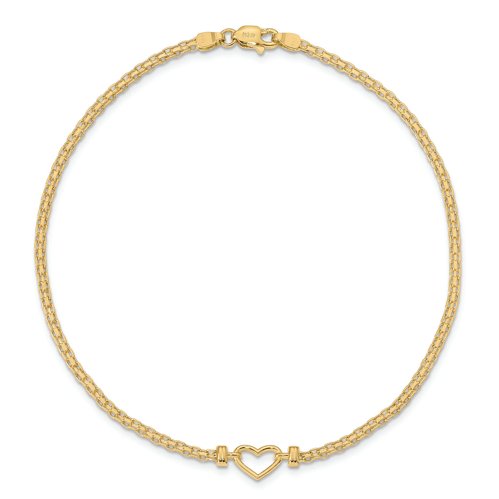 14k Polished Open-Heart 10inch Anklet