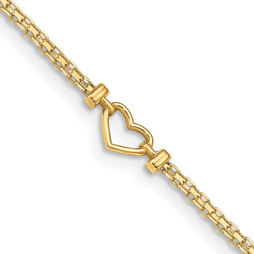 14k Polished Open-Heart 10inch Anklet