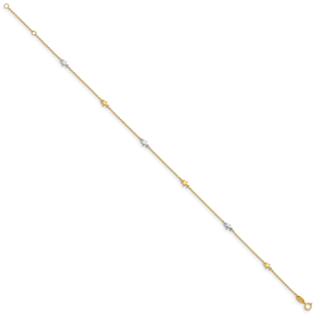 14K Two-Tone Polished Star 10in Plus 1in ext. Anklet