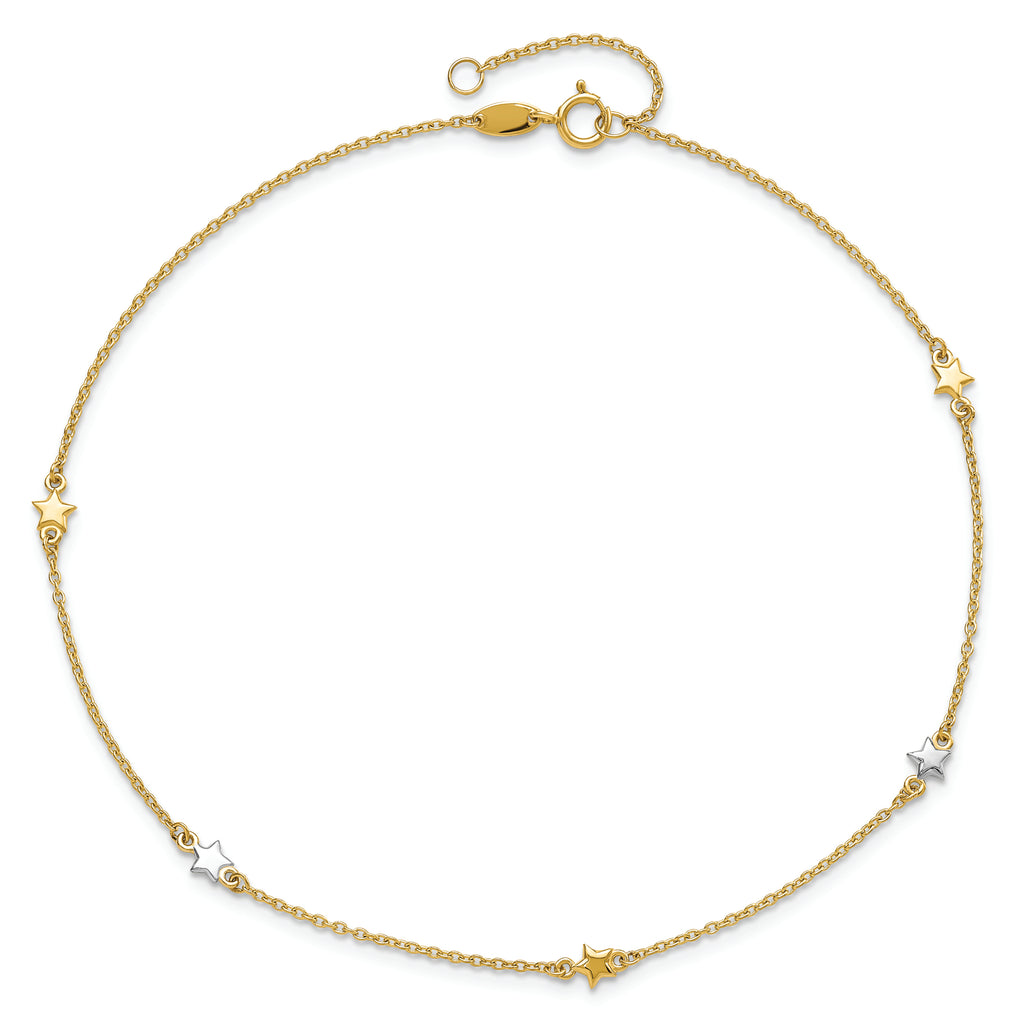 14K Two-Tone Polished Star 10in Plus 1in ext. Anklet