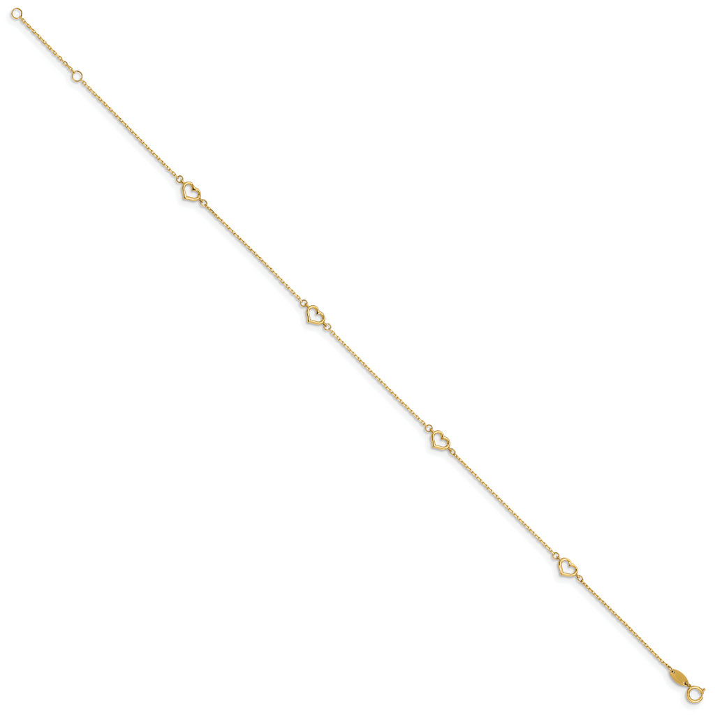 14K Heart 10in Plus 1in ext. Anklet