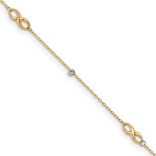 Cargar imagen en el visor de la galería, 14K Two-Tone Diamond-cut Beads and Infinity 10in Plus 1in ext. Anklet