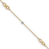 14K Two-Tone Diamond-cut Beads and Infinity 10in Plus 1in ext. Anklet