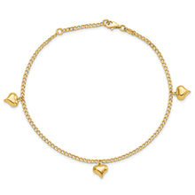 Cargar imagen en el visor de la galería, 14K Polished 3 Puffed Heart 9in Plus 1in ext  Anklet