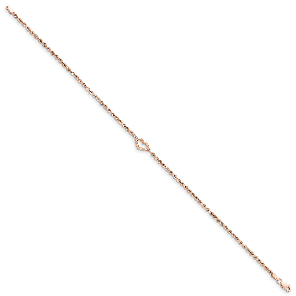 14k Rose Gold Diamond-cut Rope with Heart 10in Anklet