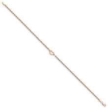 Cargar imagen en el visor de la galería, 14k Rose Gold Diamond-cut Rope with Heart 10in Anklet