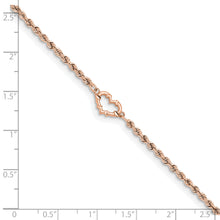 Cargar imagen en el visor de la galería, 14k Rose Gold Diamond-cut Rope with Heart 10in Anklet