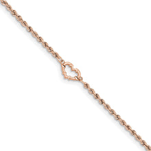 Cargar imagen en el visor de la galería, 14k Rose Gold Diamond-cut Rope with Heart 10in Anklet