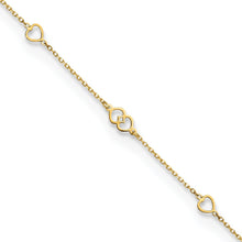 Cargar imagen en el visor de la galería, 14K Polished Hearts 9in Plus 1 in ext. Anklet