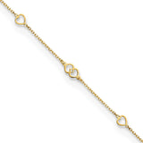 14K Polished Hearts 9in Plus 1 in ext. Anklet