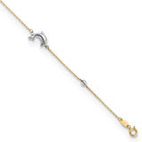 14K Two-tone Polished Dolphin 9in Plus 1in ext. Anklet