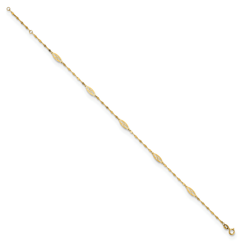 14K Polished Fancy Filigree Link 9in Plus 1 in ext. Anklet